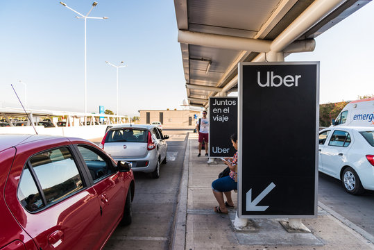 Mendoza, Argentina - January 23, 2019: Uber Car Parking At Plumerillo International Airport