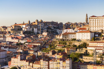 Panoramic view of the city of Porto Portugal from vila nova de gaia on a sunny day