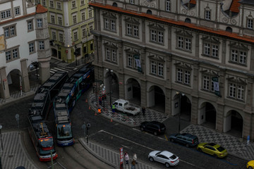 Trams on old street of Prague