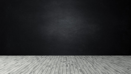 Black wall like a blackboard and wooden floor for product and empty scene