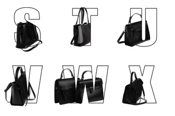 Design letters of the alphabet from women's handbags