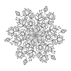 Verduisterende gordijnen Coloring book with mandala. Mandala with decorative leaves, stamens and flowers with a black line on a white background in cartoon style. Decorative illustration for coloring and rest © Мария Ронина