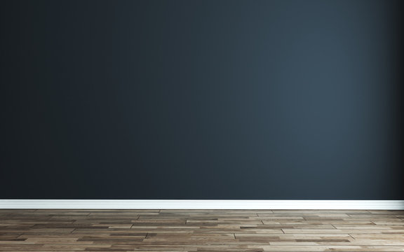 Empty room with Modern dark blue wall and wooden floor