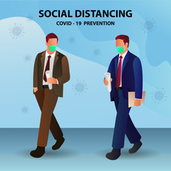 two men social distancing vector illustration