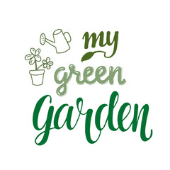 My green garden - hand drawing sign for packaging label. Vector stock illustration for print industry isolated on white background. EPS 10