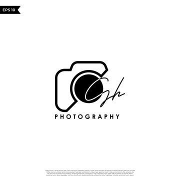Initial Letter GH with camera. Logo photography simple luxury vector.