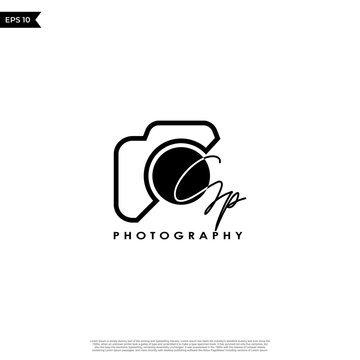 Initial Letter GP with camera. Logo photography simple luxury vector.