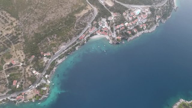 Aerial panoramic view over Stikovica Zaton and Adriatic sea coastline in Croatia