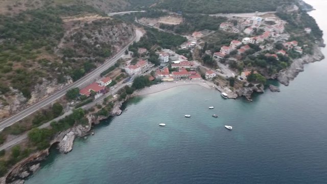 
Aerial panoramic view over Stikovica Zaton Dubrovnik and Adriatic sea coastline in Croatia