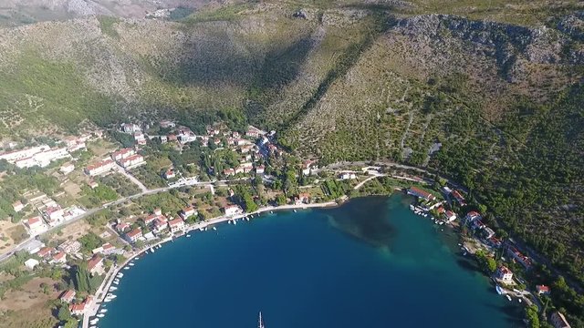 Aerial panoramic view over Stikovica Zaton Dubrovnik and Adriatic sea coastline in Croatia