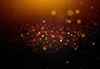 Abstract background with shining golden particle stars dust.
