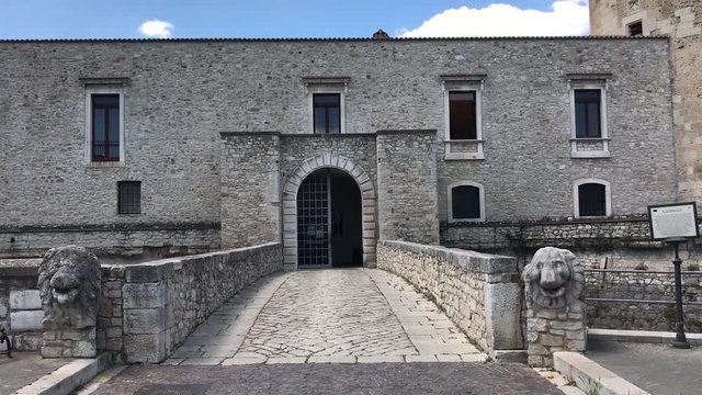 On the stone bridge of the Pirro del Balzo Castle in Venosa in Basilicata (Southern Italy)