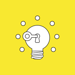 Vector icon concept of key unlocking light bulb idea glowing.