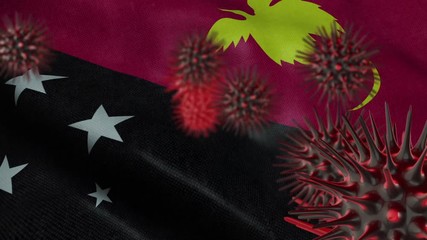 3D Spreading Coronavirus Disease on a Waving Papua New Guinea Flag