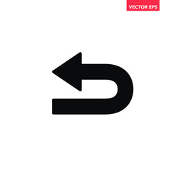 Black go back return arrow icon, simple vector u turn shape pointer flat design pictogram concept vector for app ads web banner button ui ux interface elements isolated on white background © aiconslab