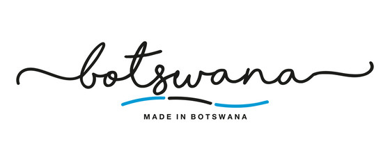 Made in Botswana handwritten calligraphic lettering logo sticker flag ribbon banner