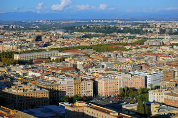 Fototapeta na wymiar Beautiful city view of Rome, Italy from St Peter basilica tower