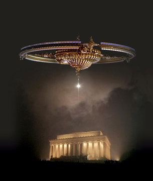 Spaceship above the Lincoln Memorial in Washington, DC