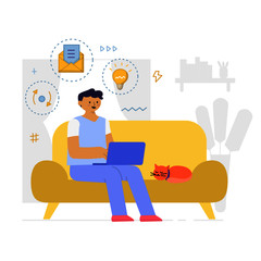 Fototapeta premium Flat Style Design. Freelancer Working at Home Telecommuting Vector Illustration