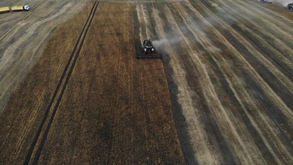 Fototapeta premium Aerial view of a harvester machine. Front view on a combine machine