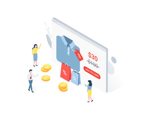 Discount sale isometric concept with characters