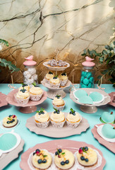 Candy bar with marshmallows, cupcakes for candy bar, candy bar for a holiday, candy bar for a wedding