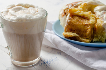 hot drink and cinnamon rolls for breakfast