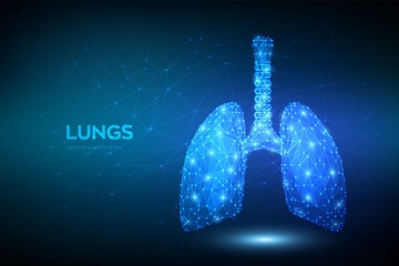 Lungs. Low polygonal human respiratory system lungs anatomy. Treatment of lung diseases. Medicine cure tuberculosis, pneumonia, asthma. Abstract health care medical concept. Vector illustration.