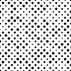 Seamless polka dot pattern. Black dots in random sizes on white background. Vector illustration