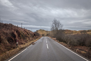 Empty Asphalt Road Across West Coast of Scotland