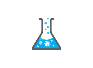 Beaker Lab flask with a chemical substance inside make Bubbles icon research vector logo design a symbol illustration on a white background