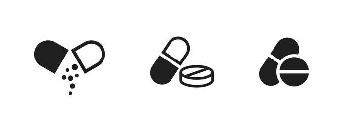 pill icon set. medicament and pharmaceutical symbol. medical design element - obrazy, fototapety, plakaty