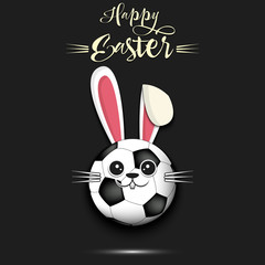 Happy Easter. Soccer ball made in the form of a rabbit