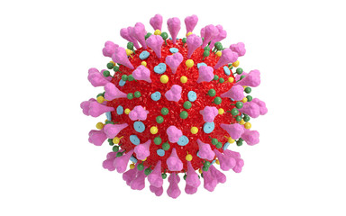 Covid-19 coronavirus virus that causes acute respiratory infections. Sars-CoV-2 pathogen under the microscope. Isolated on white background. 3d render.