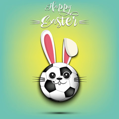 Happy Easter. Soccer ball made in the form of a rabbit