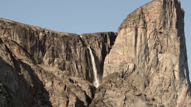 Detail of a waterfall on a cliff in Buchan Gulf, Baffin Island, Canada.