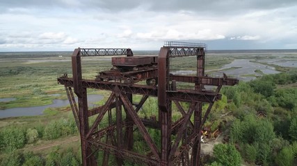KP-640 crane. They load the reactors in the power units. Rusty tap. Near the city of Pripyat. Video from the drone. Unfinished 5th power unit of the Chernobyl nuclear power plant. Rare footage. Destru