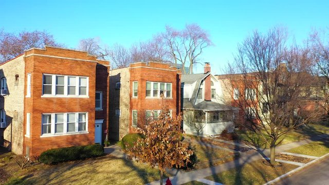 Aerial Street View of a Suburban Neighborhood in Oak Park, Illinois