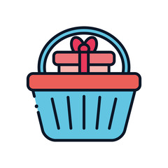 gift inside shopping basket line fill style icon vector design