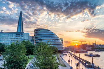 LONDON - JULY 4, 2015: Modern buildings in the southern side of river Thames