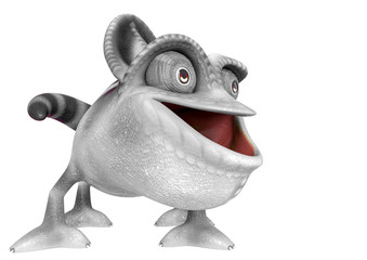 chameleon cartoon is happy and funny face in a white background side view © DM7