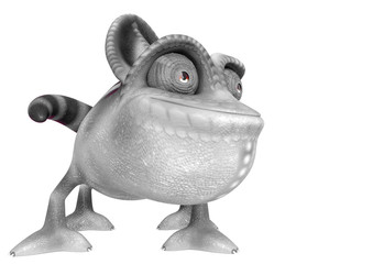 chameleon cartoon is happy in a white background side view