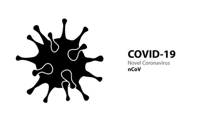 Corona virus black icon template with text COVID-19. Virus infections epidemic banner on white background. Vector healthcare coronavirus illustration