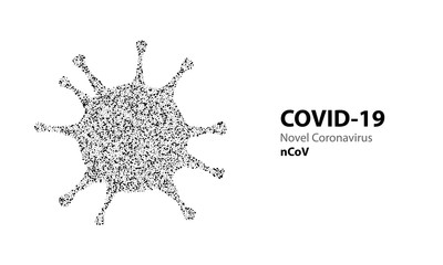 Corona virus halftone particle bacteria with text COVID-19. Virus infections epidemic banner isolated on white background. Vector healthcare coronavirus illustration