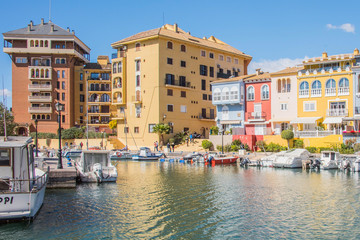 Port Sa Playa, Valencia, Spain - 3/19/2019: Bright sunny day photo looking at Port Saplaya, Valencia's Little Venice