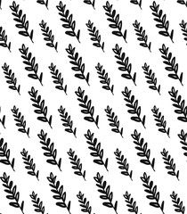 Seamless hand drawn floral pattern. Black twigs of a plant on white background. Print for wallpapers, covers, fabric, textile, wrapping paper. Doodle style.