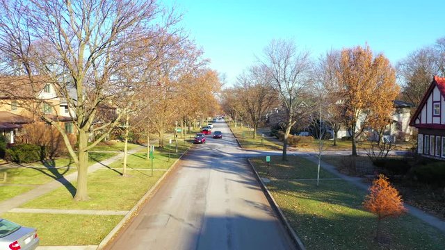 Beautiful Pullback Street View of Homes in a Suburban Neighborhood