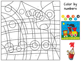 Train. Color by numbers. Coloring book. Educational puzzle game for children. Cartoon vector illustration
