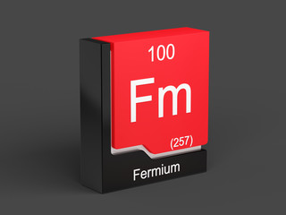 Fermium, periodic table element modern icon series, 3D rendered on black background