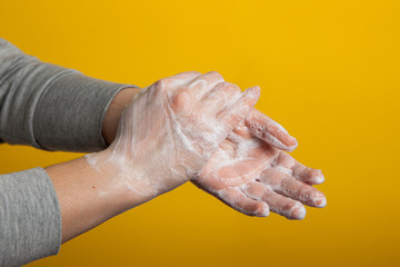 Fototapeta premium how to wash your hands. instructions for lathering and disinfecting hands. destruction of coronavirus.